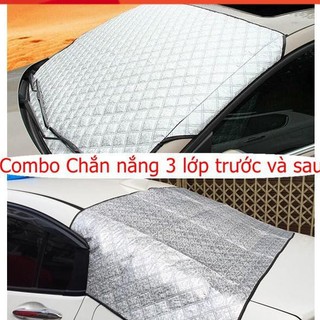 Combo 2 tấm chắn nắng kính trước và sau 3 lớp tráng nhôm cao cấp