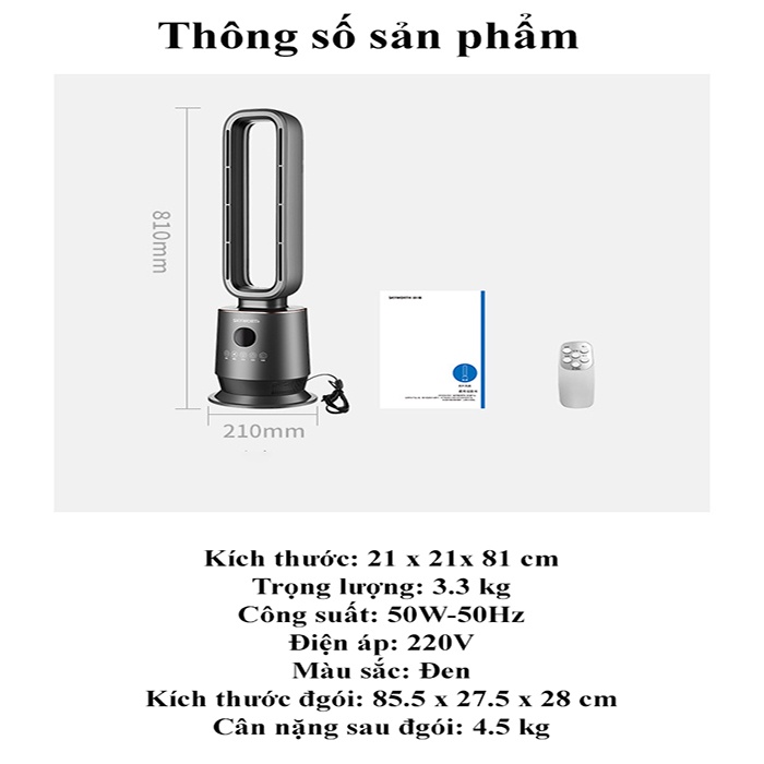 Quạt không cánh SKYWORTH tự ngắt khi nghiêng, có điều khiển từ xa phù hợp cho gia đình có trẻ nhỏ - Bảo hành 12 tháng