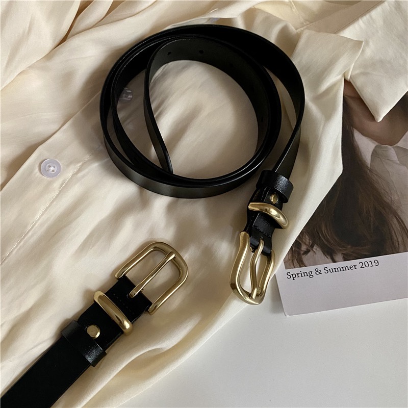Thắt lưng nữ Ulzzang da cao cấp mặt vàng đồng phong cách Hàn Quốc bản 2.3cm (Hỗ trợ cắt, bấm lỗ dây nịt) TLD023 - Thắt L
