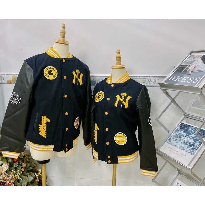 [CHÍNH HÃNG] ÁO KHOÁC MLBNY BÓNG CHÀY FULL DA MÀU ĐEN - ÁO BOMBER THỂ THAO - UNISEX NAM NỮ