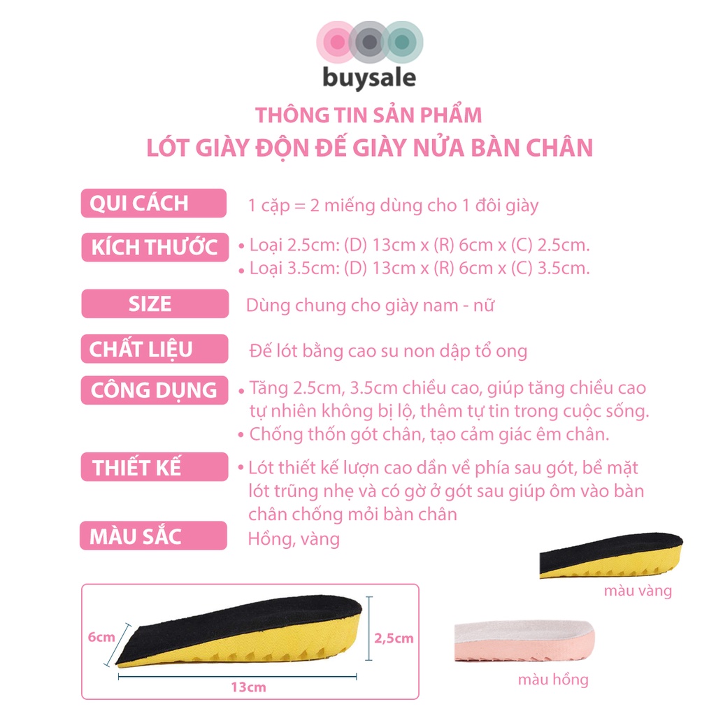 Độn đế giày loại nửa bàn chân, bằng cao su non, êm chân, chống thốn - Buysale - BSPK209