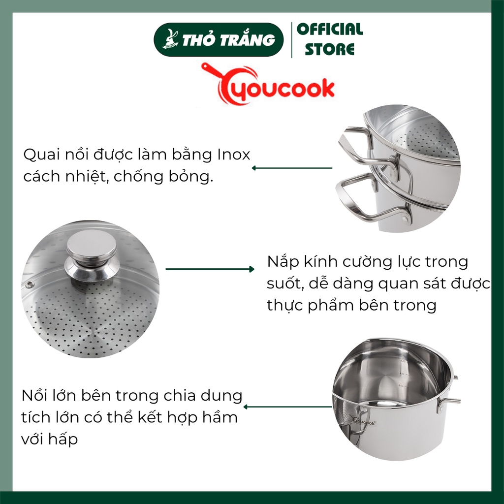 Bộ nồi xửng Inox 3 đáy cao cấp thương hiệu You Cook