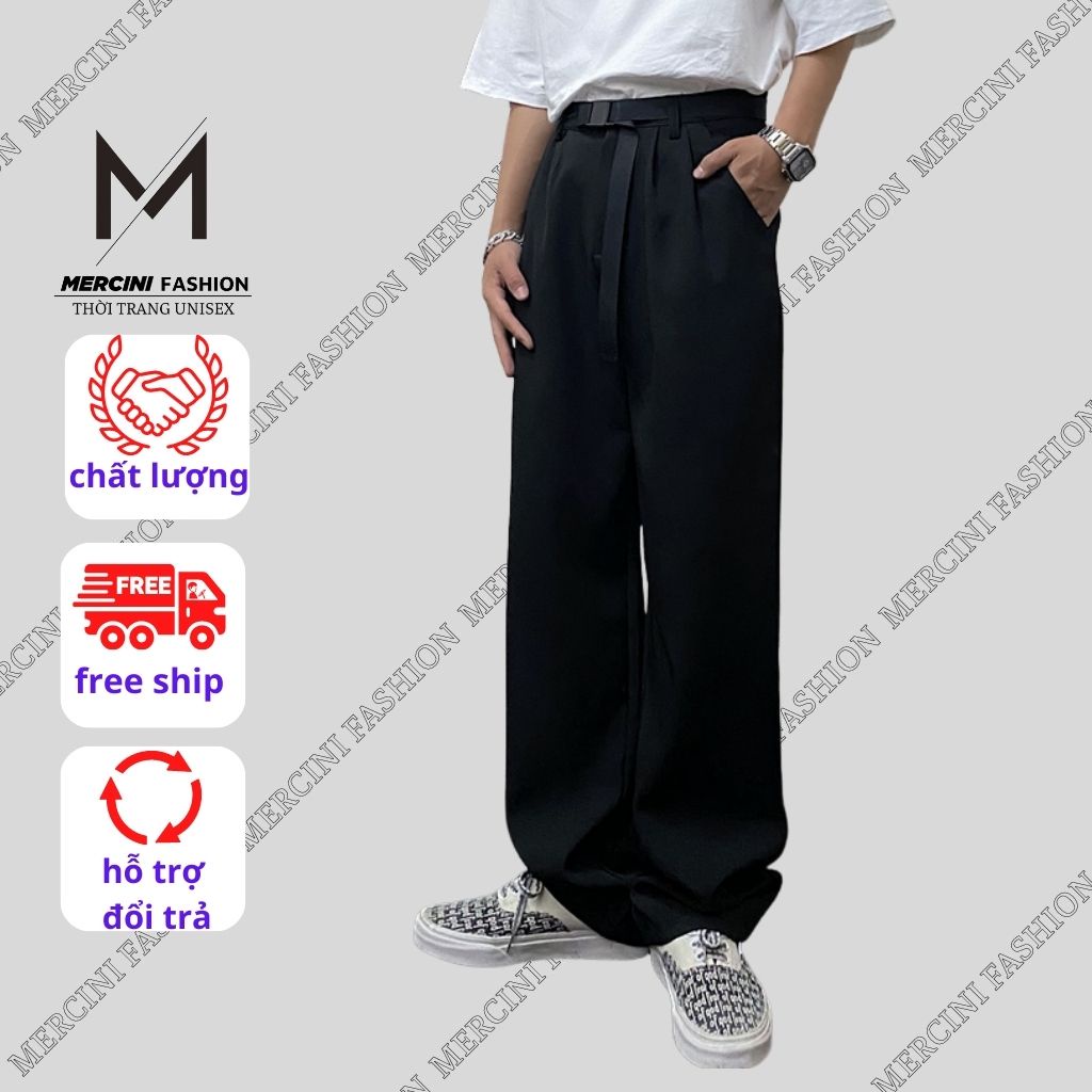 Quần NAM Ống rộng kèm đai MERCINI quần vải suông Nam nữ UNISEX phong cách Hàn Quốc QD42