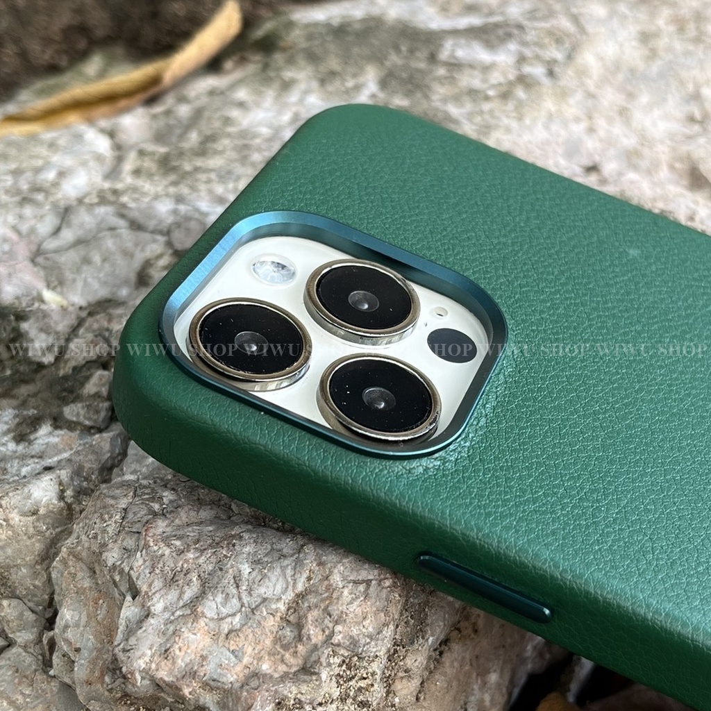 Ốp Lưng da thật WIWU Calfskin Geniunne Leather Cho Smart Phone 13 Pro , Max , chống sốc chính hãng cao cấp