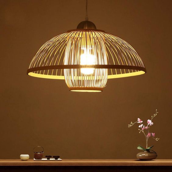 Đèn Mây Tre: Mẫu đèn đan nan tre phong cánh BA4005 trang trí dạng nấm 199.000 VND