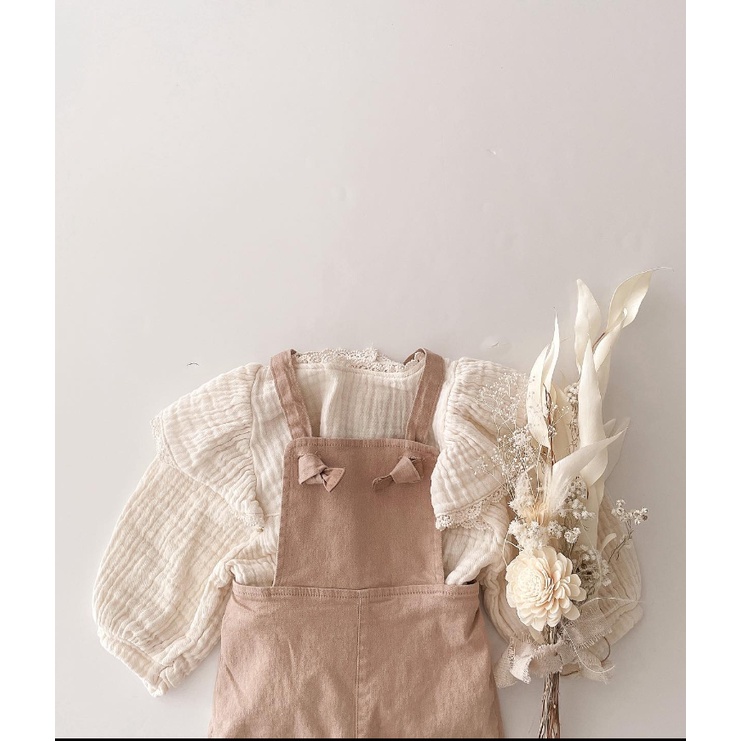 Quấn yếm hai dây bucket made in Korea ống loe vintage cho bé gái Hàn Quốc thời trang trẻ em BABYKOREA