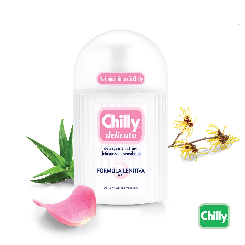 Combo 2 chai Dung dịch vệ sinh phụ nữ Chilly Delicato - Dưỡng mềm mại, sạch dịu êm -  số 1 tại Italy- (200ml/chai)