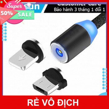 CÁP SẠC TỪ HÍT NAM CHÂM DÂY DÙ 3IN1 CÓ LED (SAMSUNG, IPHONE, TYPE-C) [HCM]