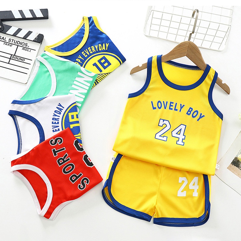 Bộ Đồ Thể Thao Bóng Rổ Áo Sát Nách Phối Quần Short Thời Trang Mùa Hè Cho Bé Từ 2-9 Tuổi