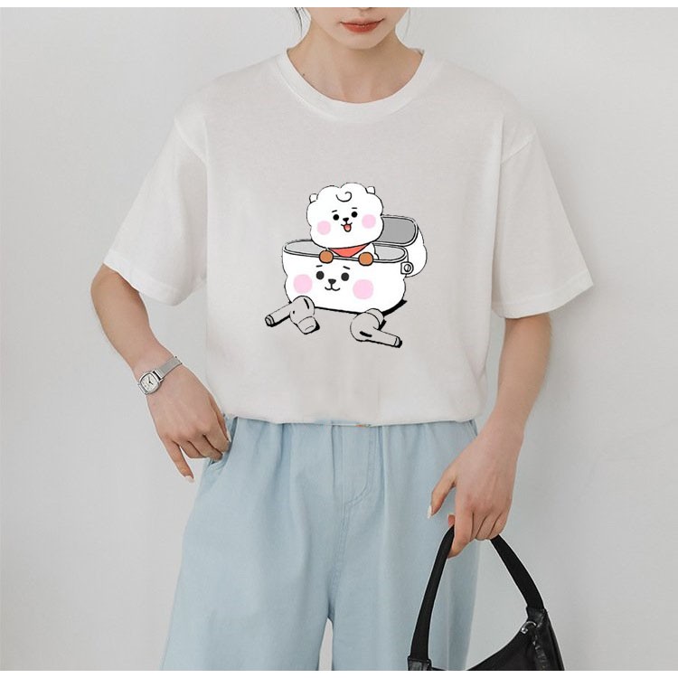 Áo Phông Nữ Ngắn Tay Mặc Đi Chơi Mùa Hè Xinh Cute, Áo Trắng Cotton Mịn Mềm Mát In 3D Hình BT21- Jin