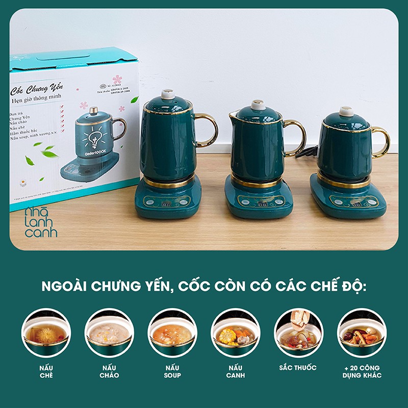 Cốc chưng yến 🍃 Cốc hầm đa năng bằng sứ màu xanh có bán lẻ cốc và đế điện tiếng Việt UNDER1000K không bảo hành