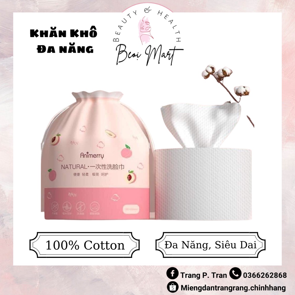Khăn mặt khô Animerry dùng 1 lần lau khô, lau ướt , Giấy lau mặt dùng một lần - Beoi Mart