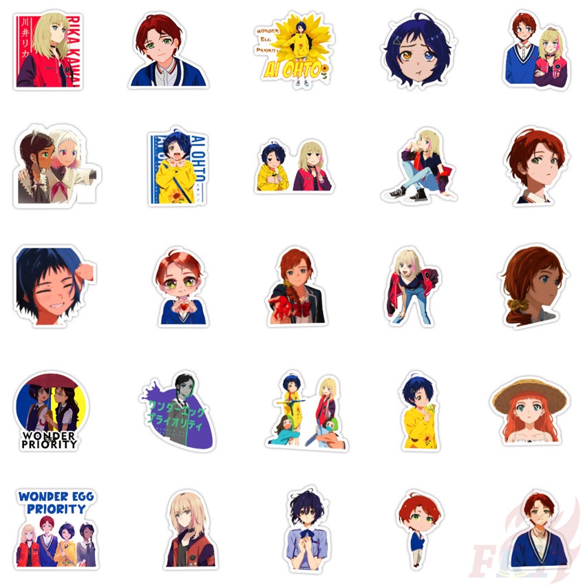 Set 100 miếng dán họa tiết hoạt hình WONDER EGG PRIORITY B trang trí chống thấm nước