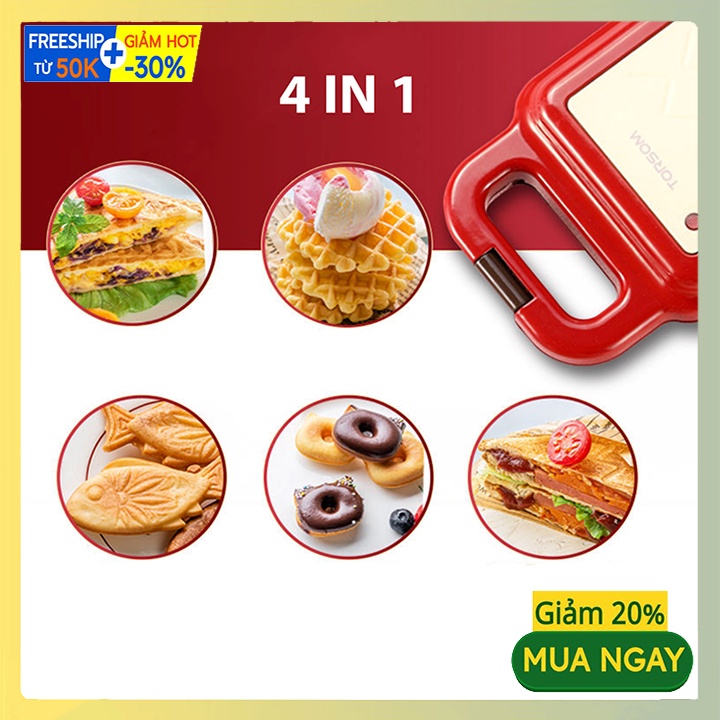 Máy nướng bánh mì sandwich TORSOM - Máy làm bánh waffle - Chính hãng - Bảo hành 12 tháng