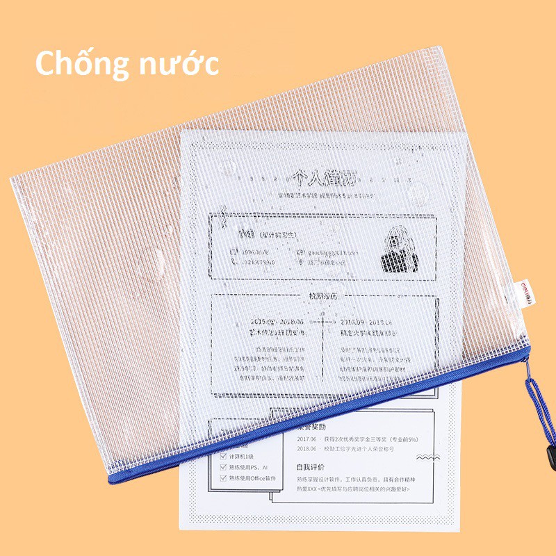 TÚI lưới PVC trong suốt Deli clear bag đựng tài liệu chống nước khổ A4 có khóa kéo tiện dụng