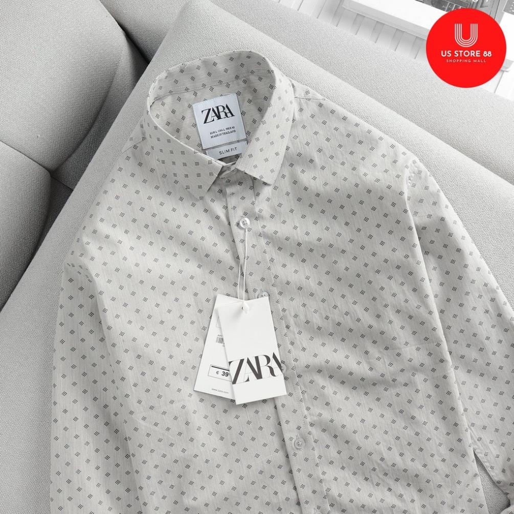 Áo sơ mi nam ZR tay dài họa tiết màu xám nhạt vải cotton lụa xuất khẩu cao cấp
