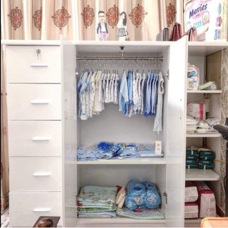 Tủ quần áo trẻ em 2 cánh 5 ngăn kéo + kệ trang trí