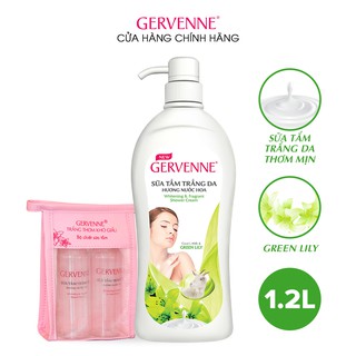 Sữa tắm trắng da Gervenne Green Lily 1.2L - TẶNG Bộ chiết mỹ phẩm du lịch