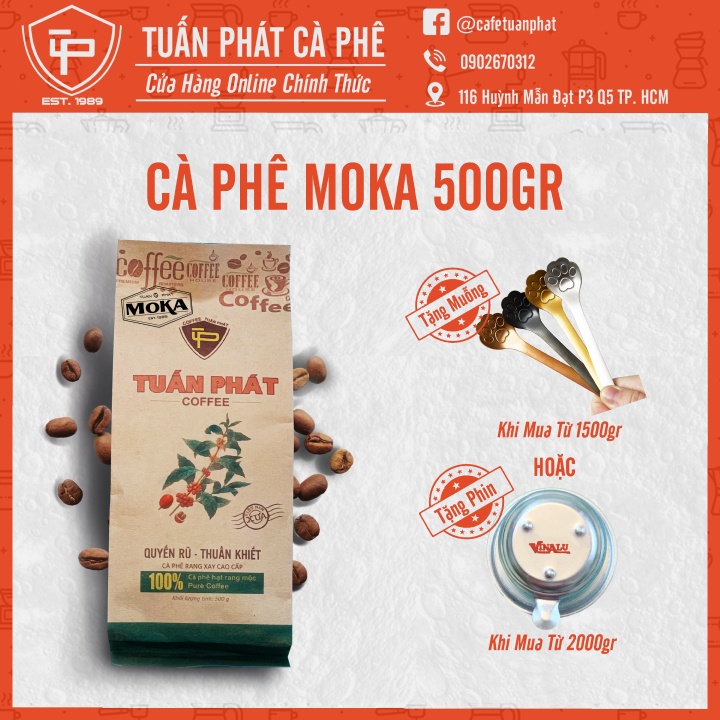 Cà Phê Moka Rang Xay Mộc Nguyên Chất 500g - Thơm Ngọt Quyến Rũ Từ Cà Phê Tuấn Phát - Pha Phin, Pha Máy, Cold Brew