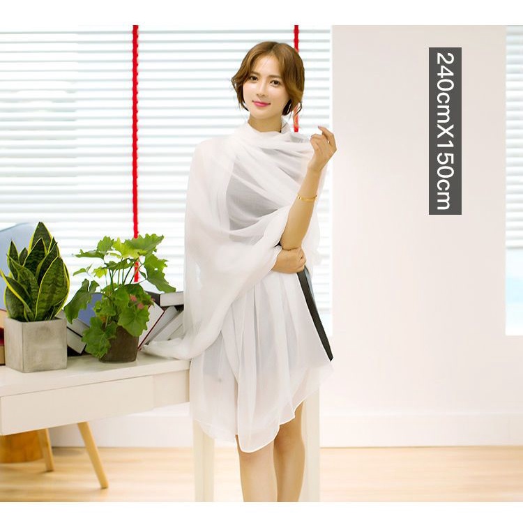 Khăn Choàng Dài Chống Nắng Bằng Vải Voan Màu Trắng Trơn Thời Trang Đi Biển Mùa Hè Dành Cho Nữ