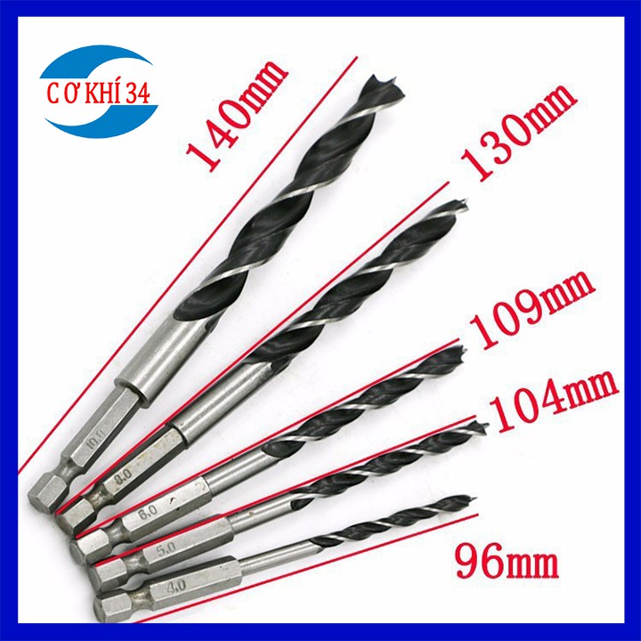 Bộ 5 mũi khoan có đầu định tâm chuôi lục giác