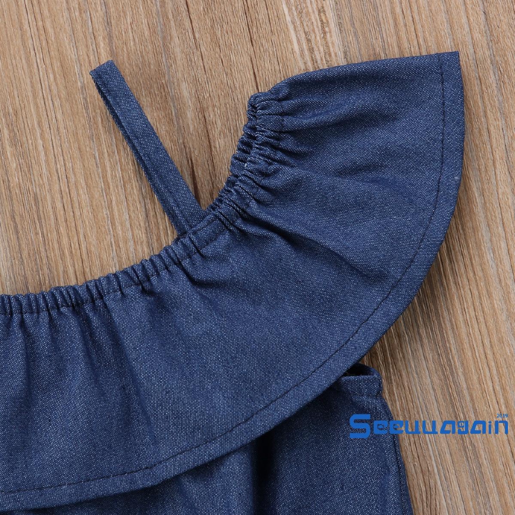 Bộ Áo Liền Quần Vải Denim Xinh Xắn Cho Bé Gái