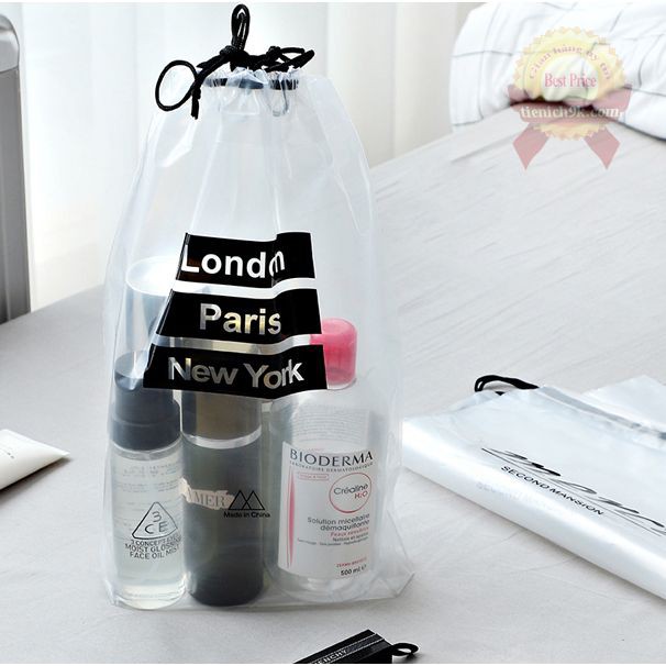 Túi đựng văn phòng phẩm giày dép dây rút đồ trang điểm trong suốt chống nước – 36*24cm