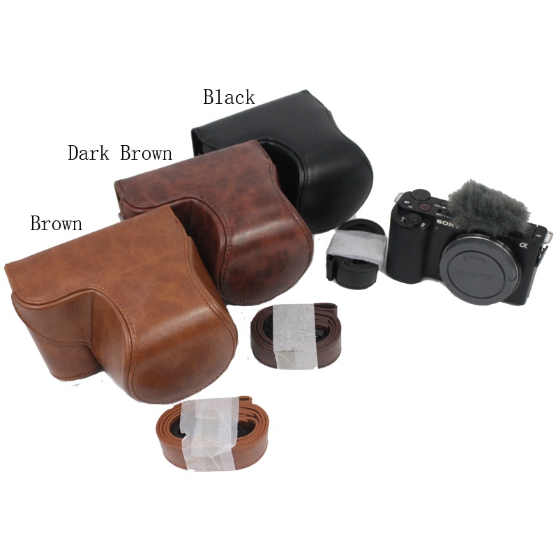 Bao Da PU Đựng Máy Ảnh Sony ZV-E10 ZVE10 Với Ống Kính 16-50mm