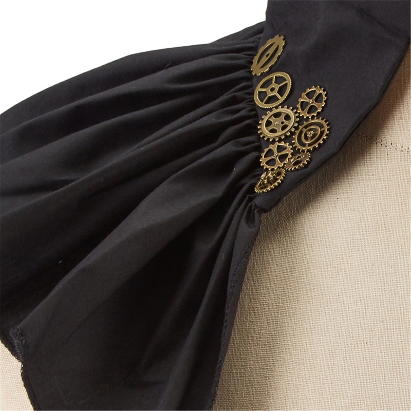 Cổ Áo Rùa Nhún Bèo Màu Đen Phong Cách Steampunk Cho Nữ