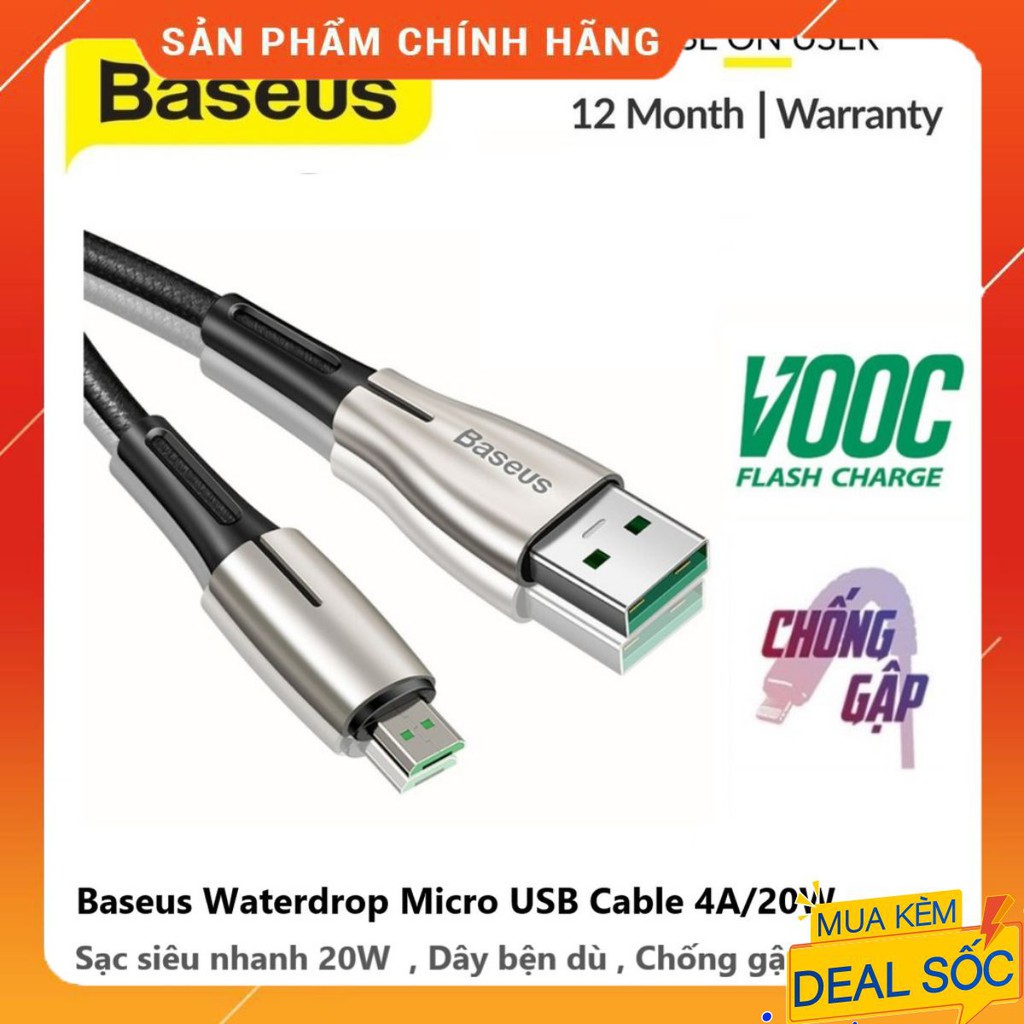 Cáp sạc nhanh siêu bền Baseus Waterdrop Micro USB Cable dùng cho Smartphone 4A/20W, Data Sync and QC/VOOC Quick Charging