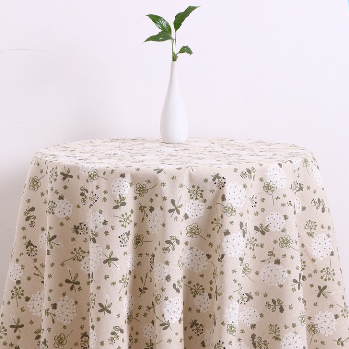 Vải linen họa tiết Cẩm tú cầu trắng V-E02