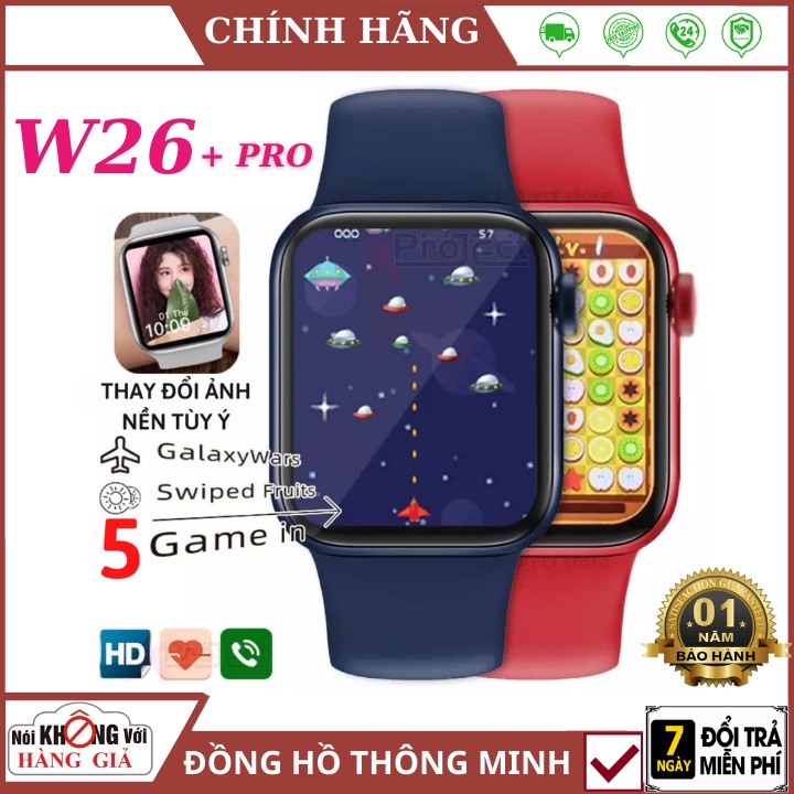 Đồng Hồ Thông Minh W26 Plus  FREESHIP  seri 6 chơi game , Tràn Viền 44mm , Nghe Gọi Trực Tiếp, Nút Xoay Digital Crown