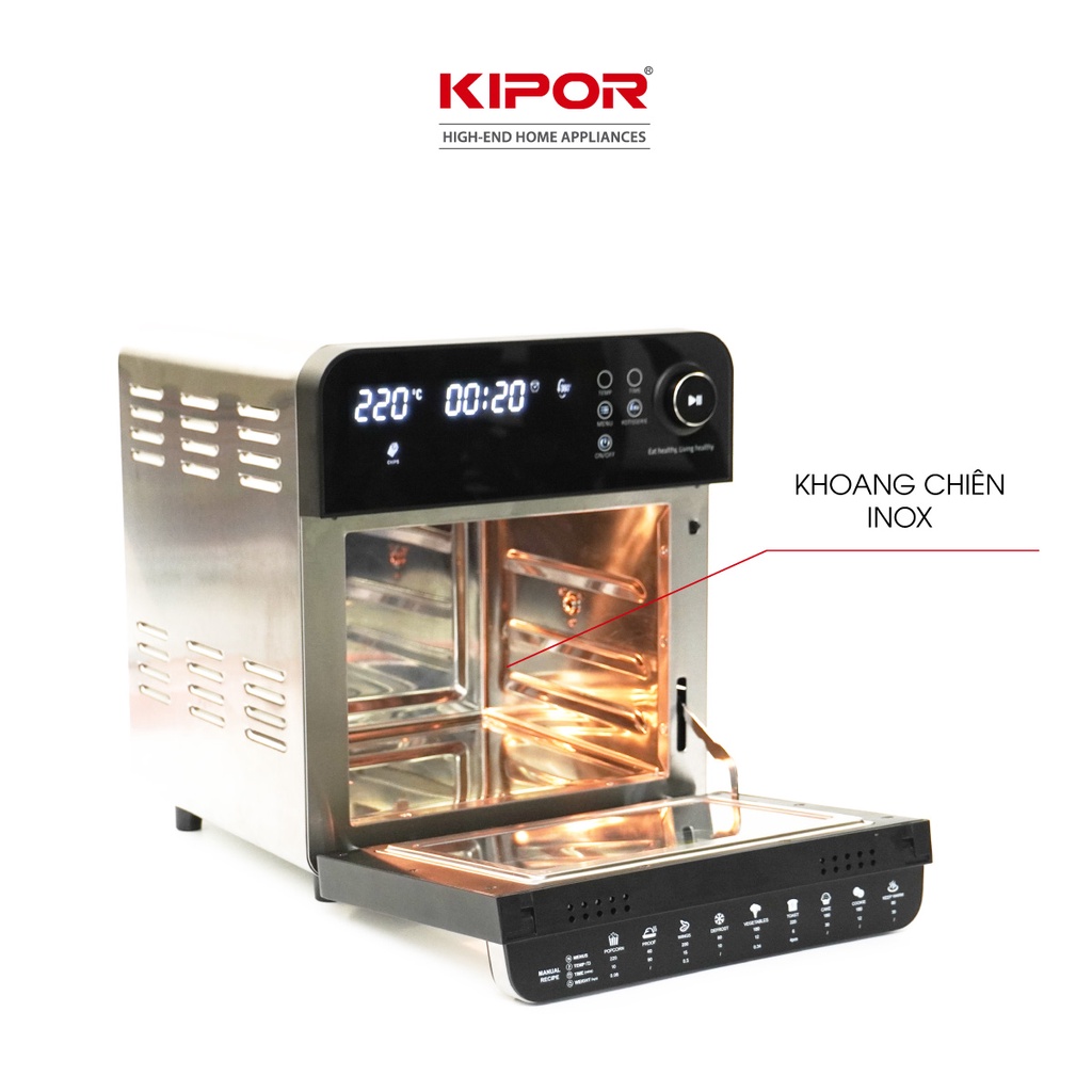 Nồi chiên không dầu KIPOR KP-AF657 - 15L - Lò nướng điển tử RAPID AIR nhiệt tối đa 230 độ - Bảo hành tại nhà 12 tháng