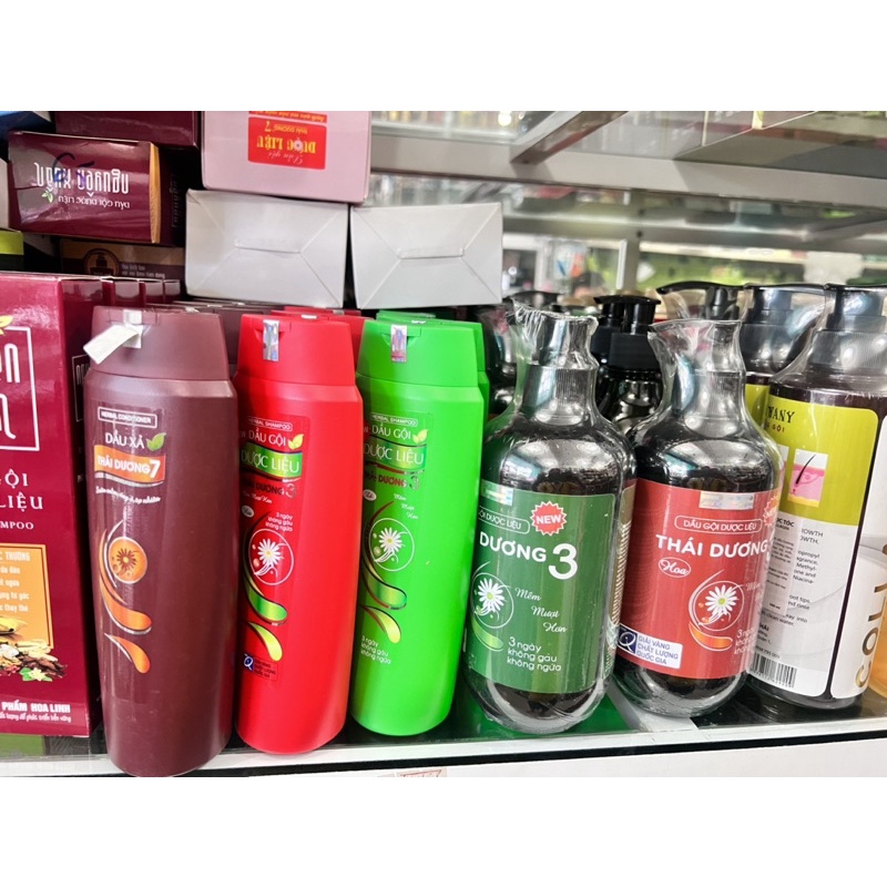 Dầu gội đầu dược liệu thái dương 3 màu xanh và màu đỏ chai nhỏ 200ml chai lớn 480ml 3 ngày không gàu không ngứa  mềm tóc
