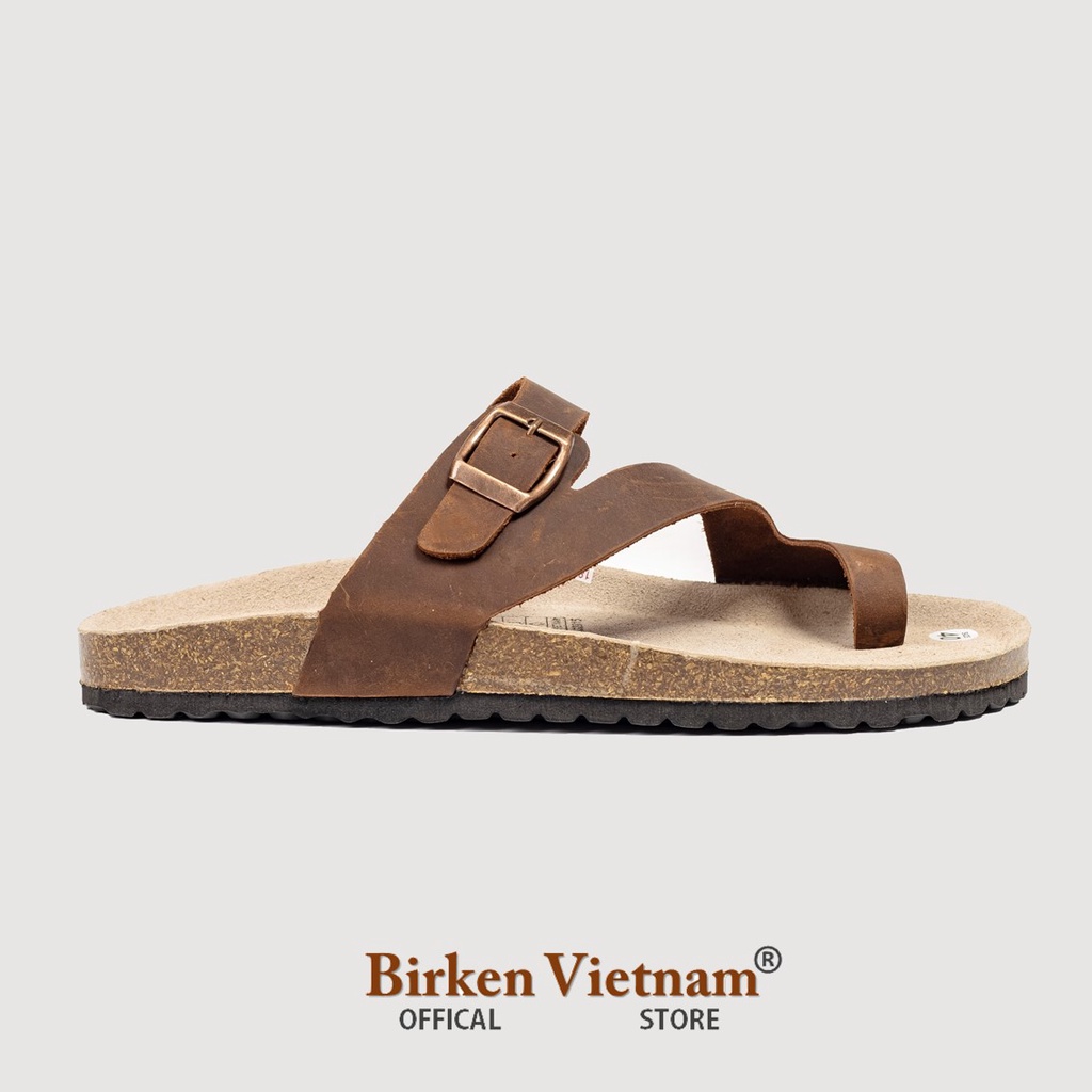 MÃ D24 DÉP DA BÒ THẬT Đế Trấu Quai Xỏ Ngón Unisex Birken Vietnam Bioline