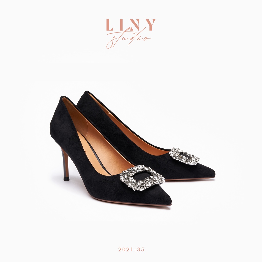 LINY Giày cao gót 8cm da lộn mặt đá 2021 - 35