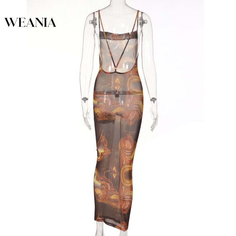 Đầm Maxi Phối Lưới Xuyên Thấu Thiết Kế Hở Lưng Quyến Rũ