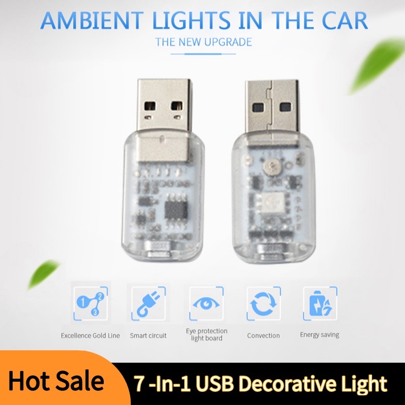 Mini RGB LED USB Xe hơi Nội thất Đèn neon Khí quyển Phụ kiện ánh sáng xung quanh