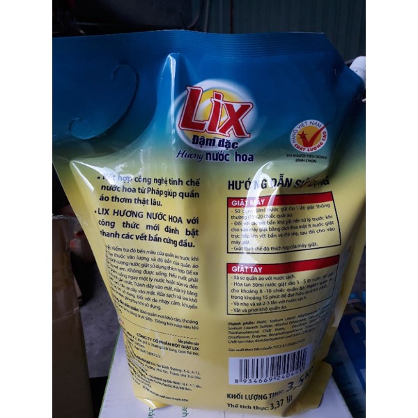 Nước giặt Lix Hương Nước Hoa Túi 3.5Kg - Tẩy Sạch Cực Mạnh Vết Bẩn - NGH07