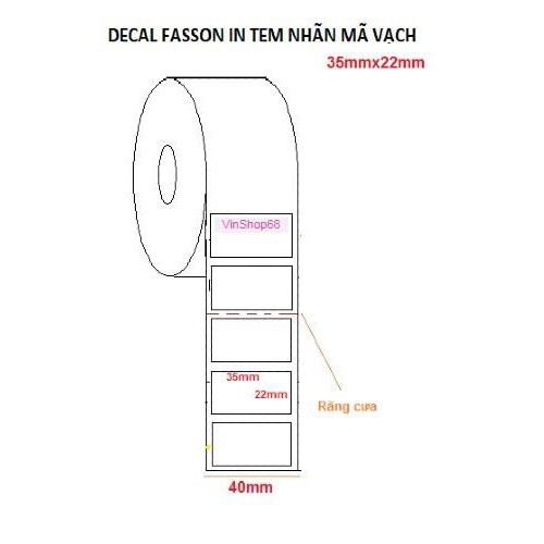 Decal giấy nhiệt in mã vạch 35x22mm 1 tem/hàng.