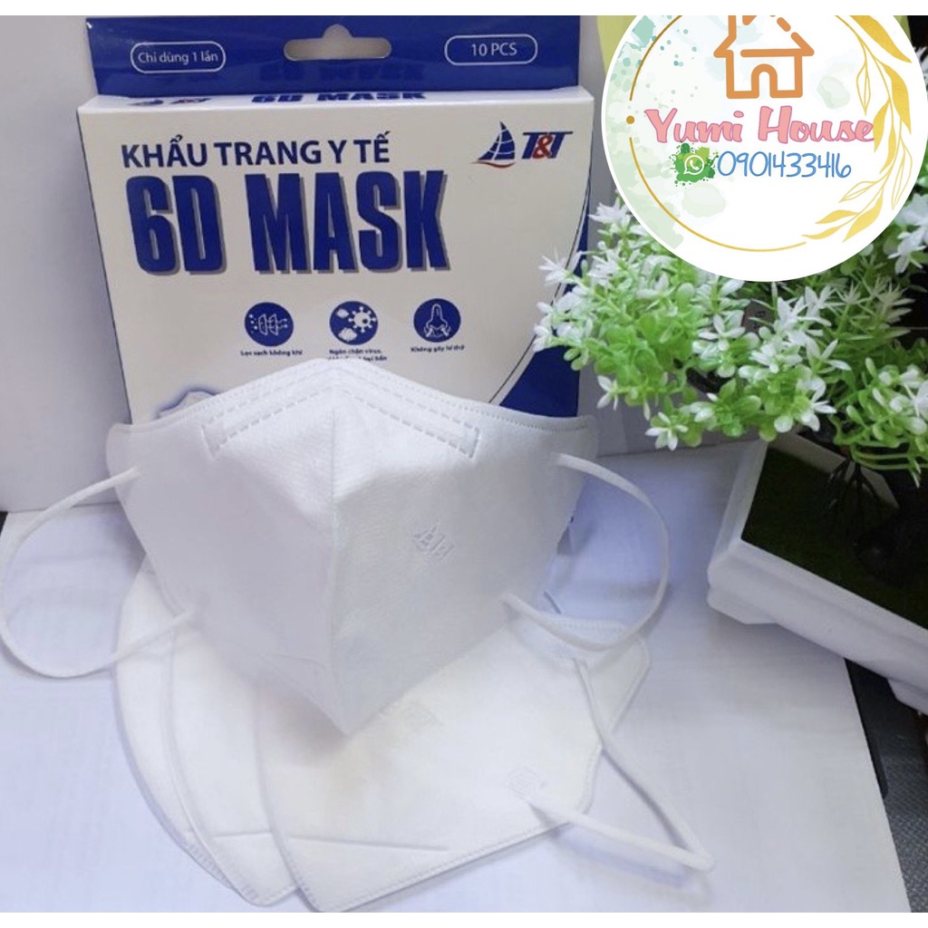 Khẩu trang y tế 6D MASK vải không dệt SMS Plus 3+ [ Hộp 10 chiếc ] - chính hãng T&amp;T MASK