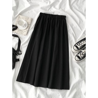 (ORDER) Chân váy dáng dài màu đen trơn Retro vải thô Vintage đơn giản Hàn Quốc (Style năm 2020)