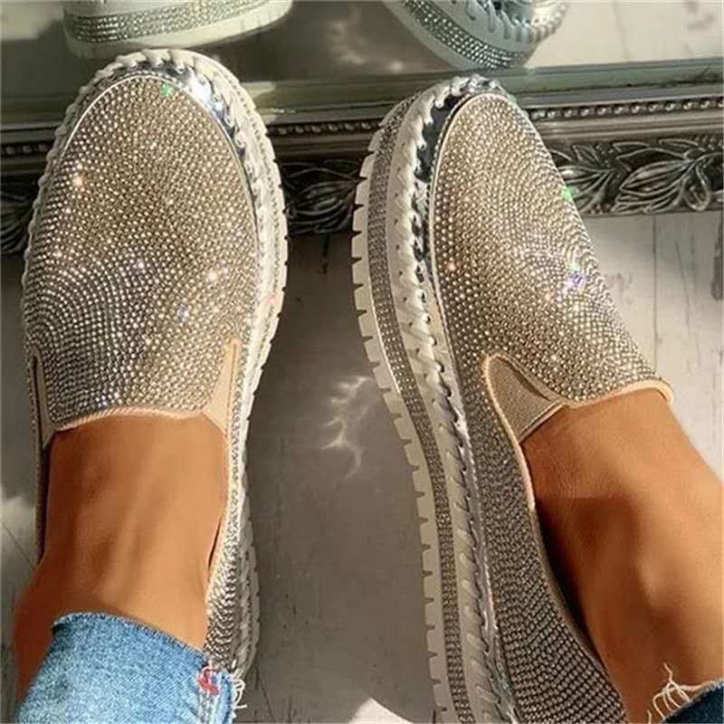 New One-foot Thick-soled Lazy Casual Rhinestone Korean All-match Flats