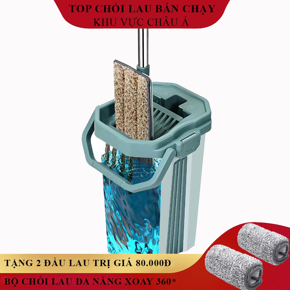 Bộ chổi lau nhà xoay 360 độ thông mình kèm thùng 2 ngăn, tặng miếng lau nhà tiện dụng. Bảo hành 12 tháng - lỗi đổi mới.