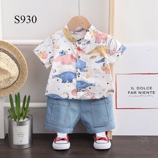 Set bộ sơ mi khủng long cho bé trai baby cat