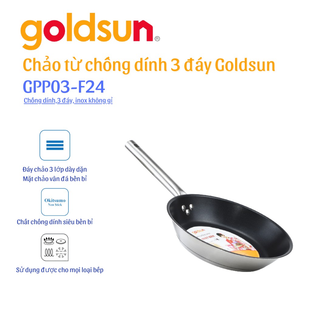 Chảo chống dính inox 3 đáy goldsun GPP03-FF24 24cm