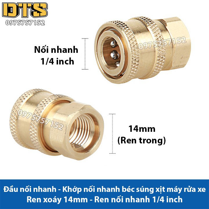 Đầu nối nhanh - Khớp nối nhanh béc súng xịt của máy rửa xe - Đầu cái nối nhanh 1/4 - Ren nối súng 14mm