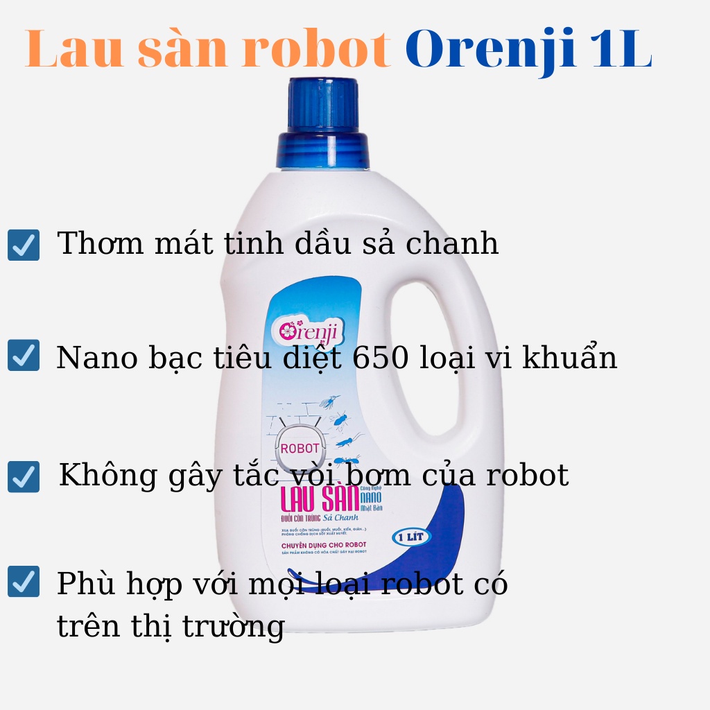 Nước lau sàn cho Robot hút bụi lau nhà - nano bạc, tinh dầu sả chanh phù hợp với mọi loại robot, không gây tắc vòi bơm