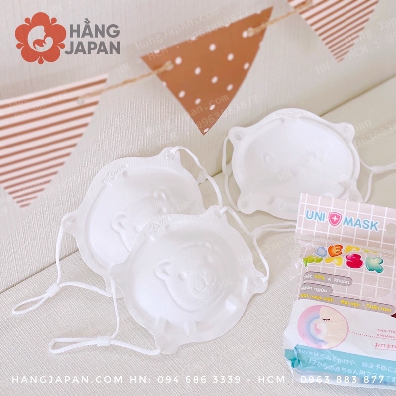 khẩu trang gấu Unimask cho bé từ 0-4 tuổi chỉnh được quai đeo