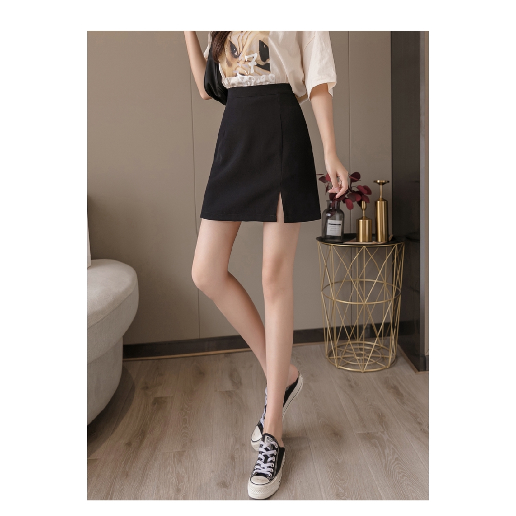 Chân váy chữ A SUXI cạp cao retro phong cách Hàn Quốc